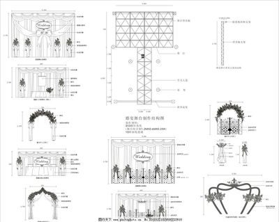 璀璨花环与流线幕布 婚庆舞台矢量设计中的视觉美学